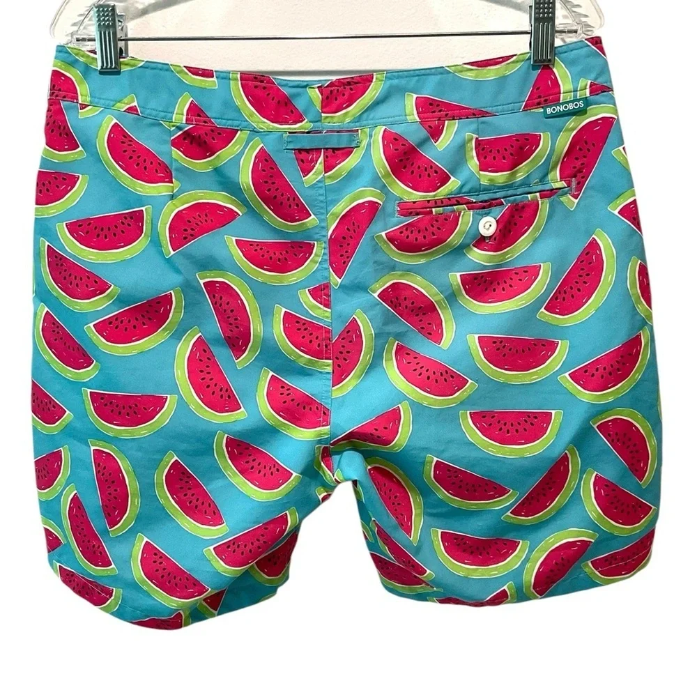 Bonobos Swim Trunks Watermelon Print Men’s 33/34 Blue Pink 7” Inseam